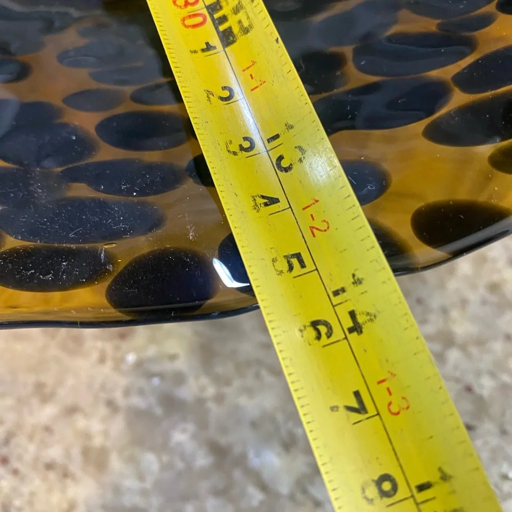 Hand Blown Art Glass ~Table Platter~Tortoise‎ Decor, Spotted Amber.14”